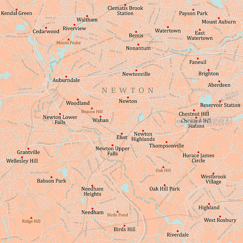 MA Middlesex Newton矢量路线图